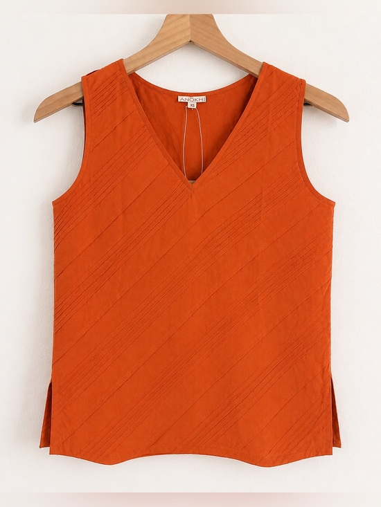 Anokhi Tops - NWT ANOKHI Organic Cotton Pintuck Top Orange XS